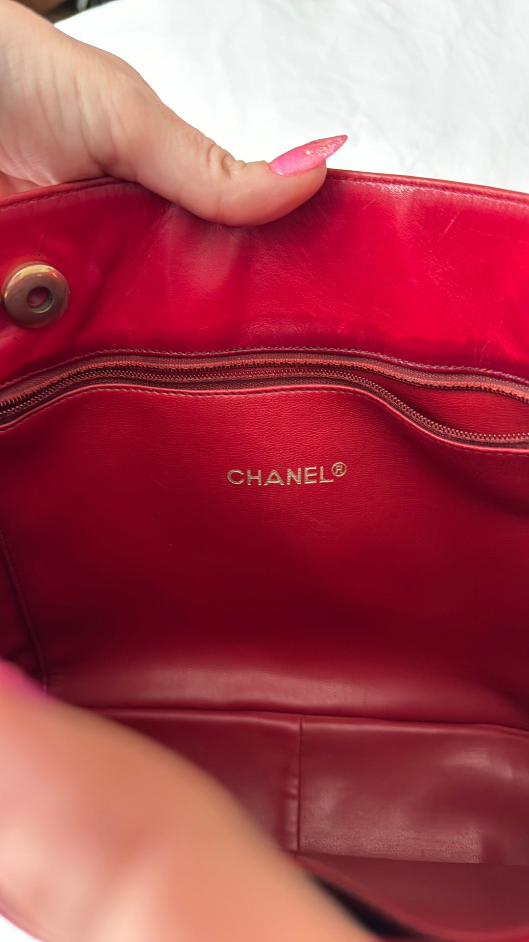 Vintage Chanel Symbol Tote Red Lambskin 💯 Authentic