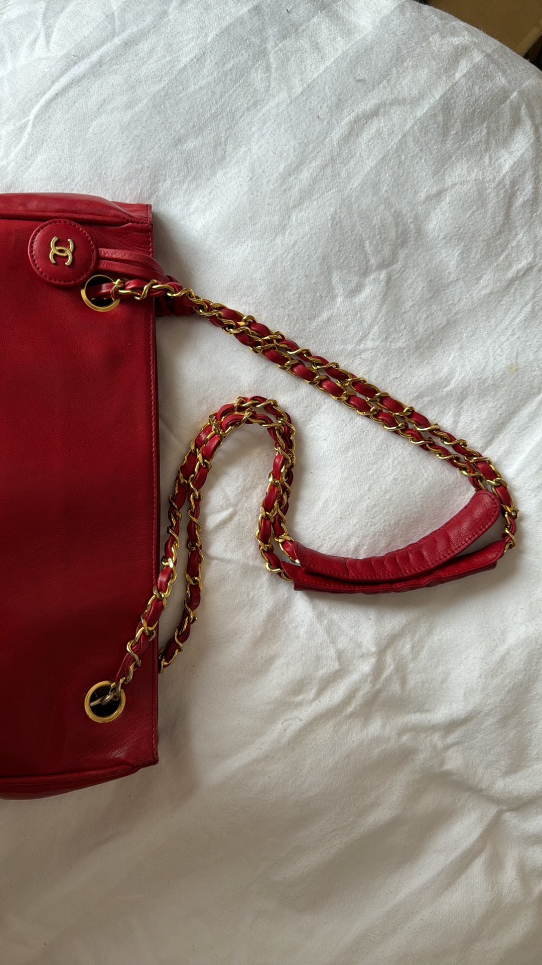 Vintage Chanel Symbol Tote Red Lambskin 💯 Authentic